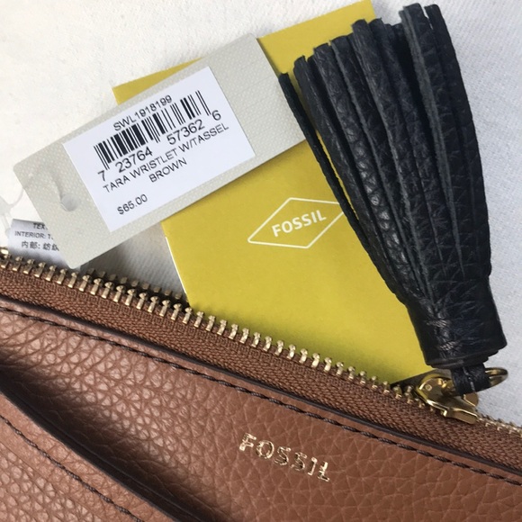 Fossil Tara-Brown Wristlet W/Black Leather Tassel - Picture 4 of 8